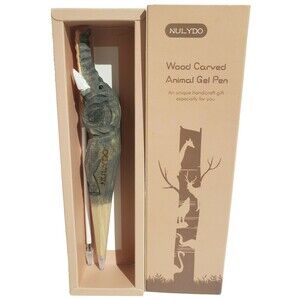 NULYDO 100% Handmade Wood Carved Animal Gel Pen ~ Elephant